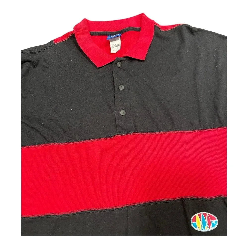 Vintage Ocean Pacific Polo Shirt Mens LARGE Black‎ Pink Stripe 90s Surf Relaxed
